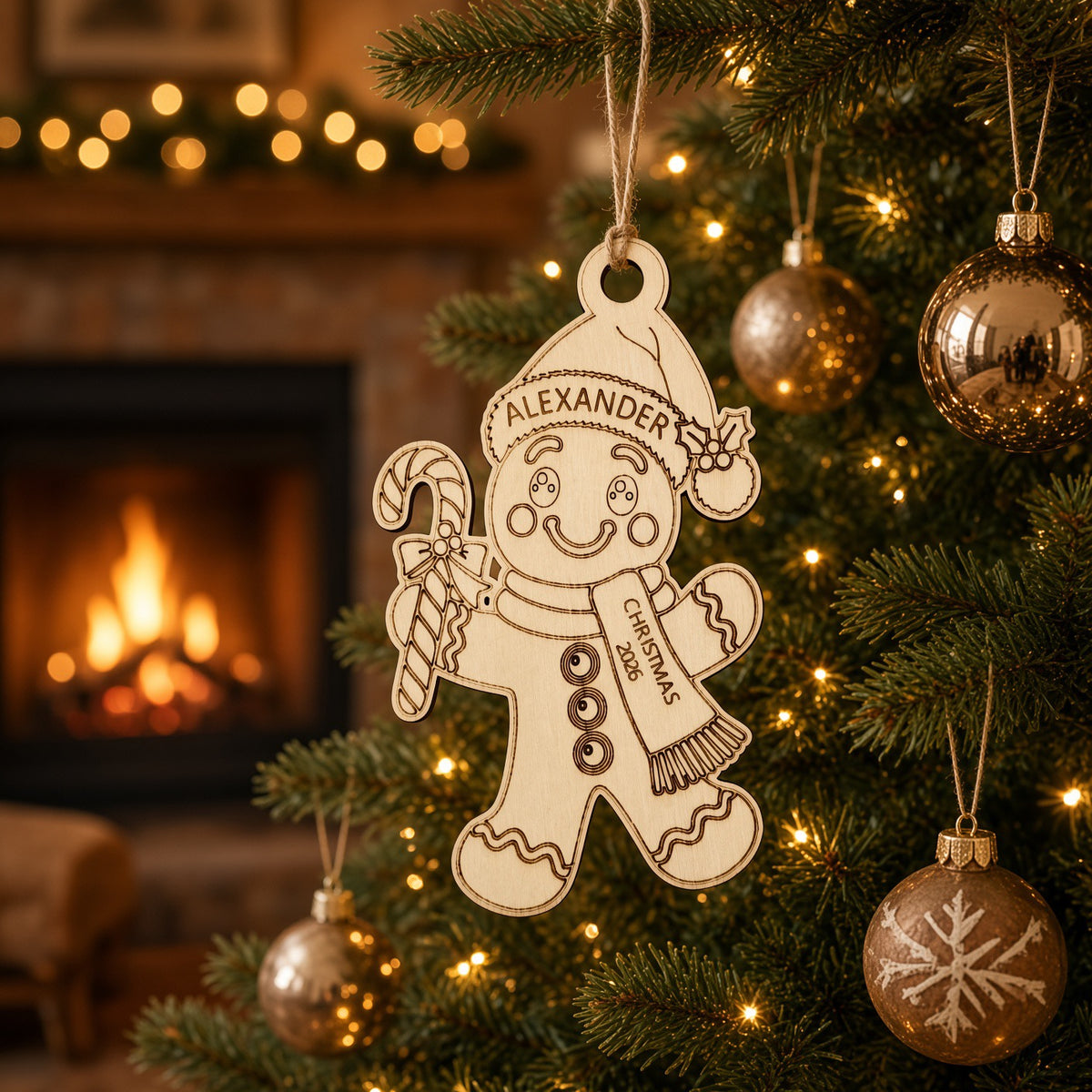 Wooden personalised Christmas tree decorations