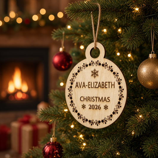 Wooden personalised Christmas tree decorations