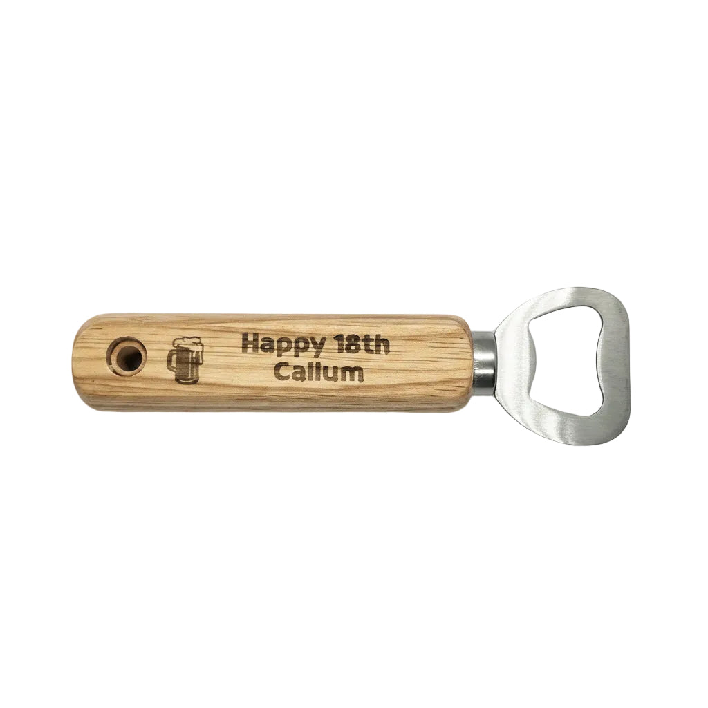 Personalised Wooden Bottle Opener – Laser Engraved with Name & Slogan | 8 Designs Retrotreasures.co.uk