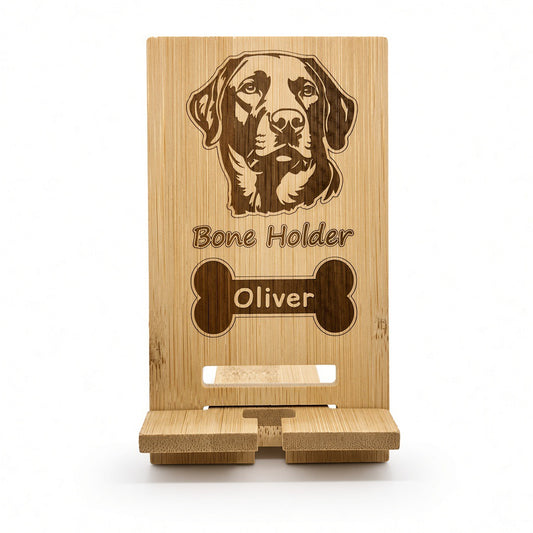 Personalised bamboo phone (bone holder) stand engraved Retrotreasures