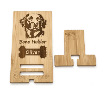 Personalised bamboo phone (bone holder) stand engraved Retrotreasures