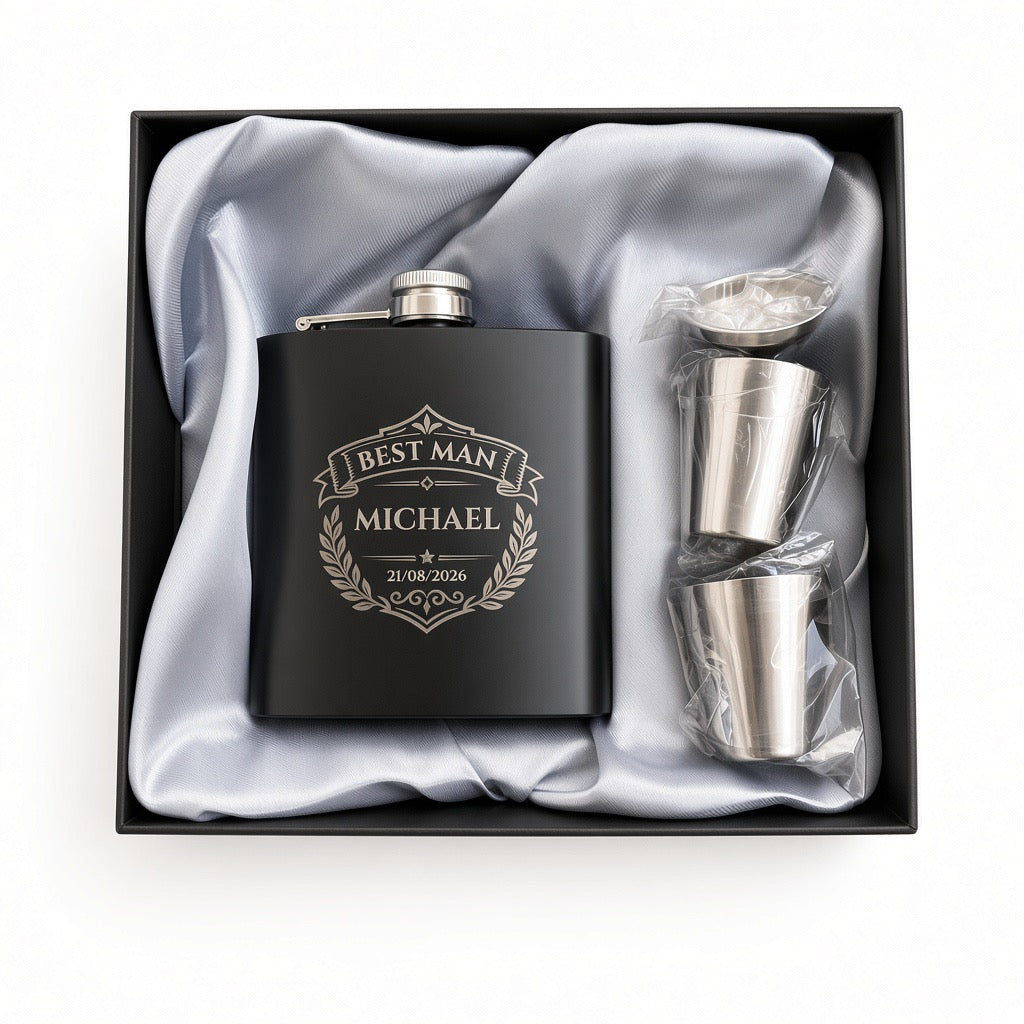Personalised 6oz Engraved Hip Flask Gift Set – Birthday, Groomsmen & Wedding Keepsake Retrotreasures.co.uk