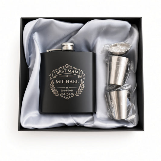 Personalised 6oz Engraved Hip Flask Gift Set – Birthday, Groomsmen & Wedding Keepsake Retrotreasures.co.uk