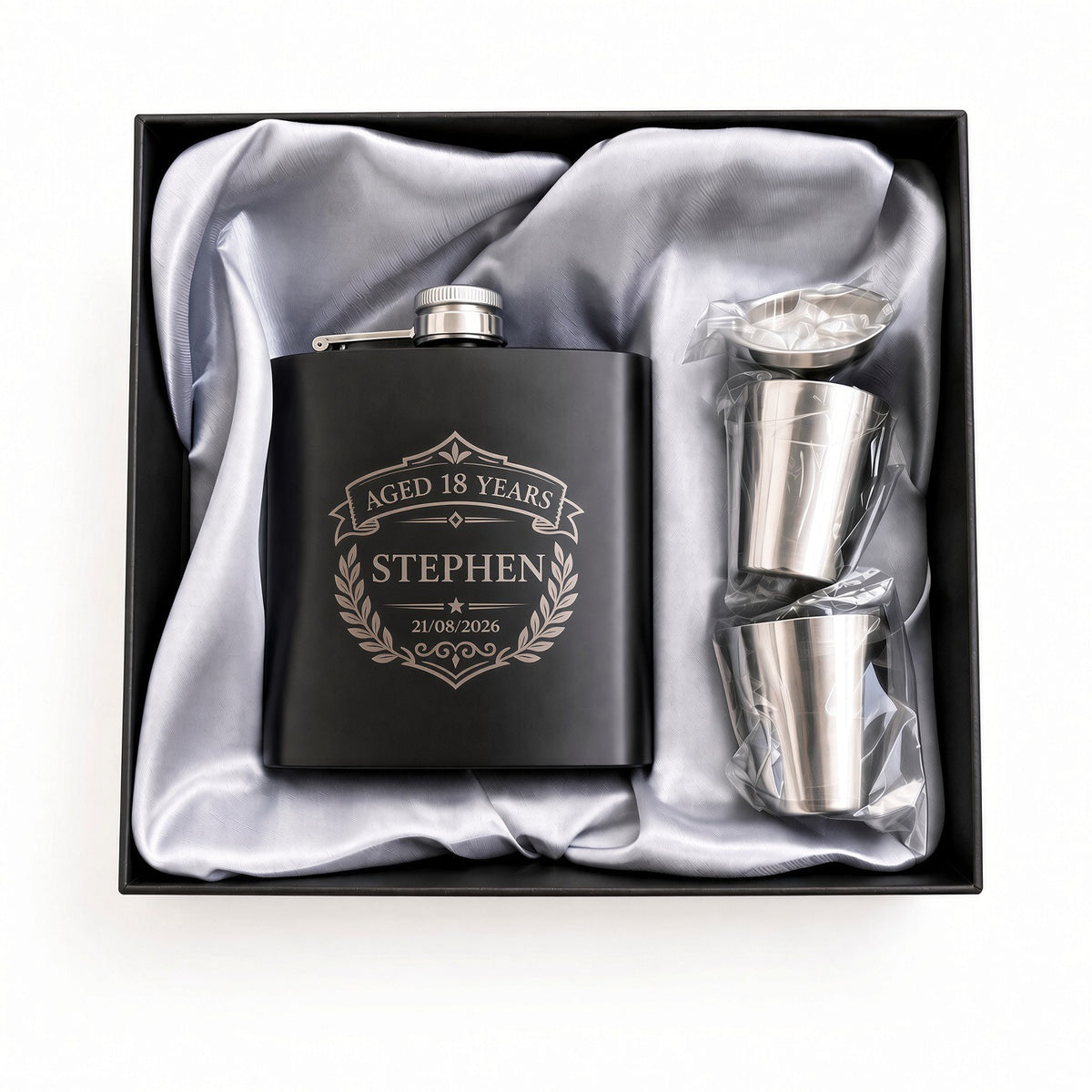 Personalised 6oz Engraved Hip Flask Gift Set – Birthday, Groomsmen & Wedding Keepsake Retrotreasures.co.uk