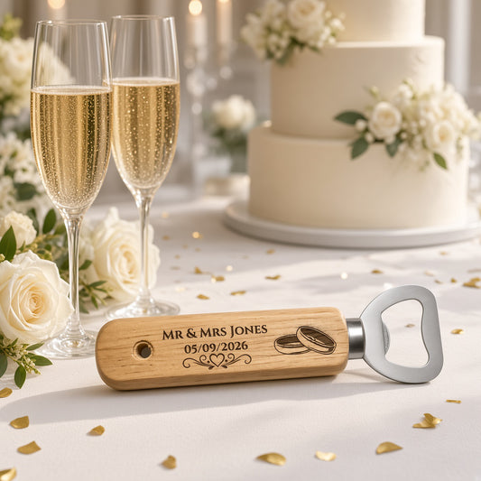 Personalised Bamboo Bottle Opener – Wedding Favour & Keepsake Gift Retrotreasures.co.uk