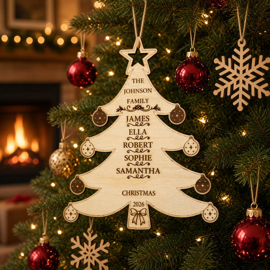 Wooden personalised Christmas family tree decoration