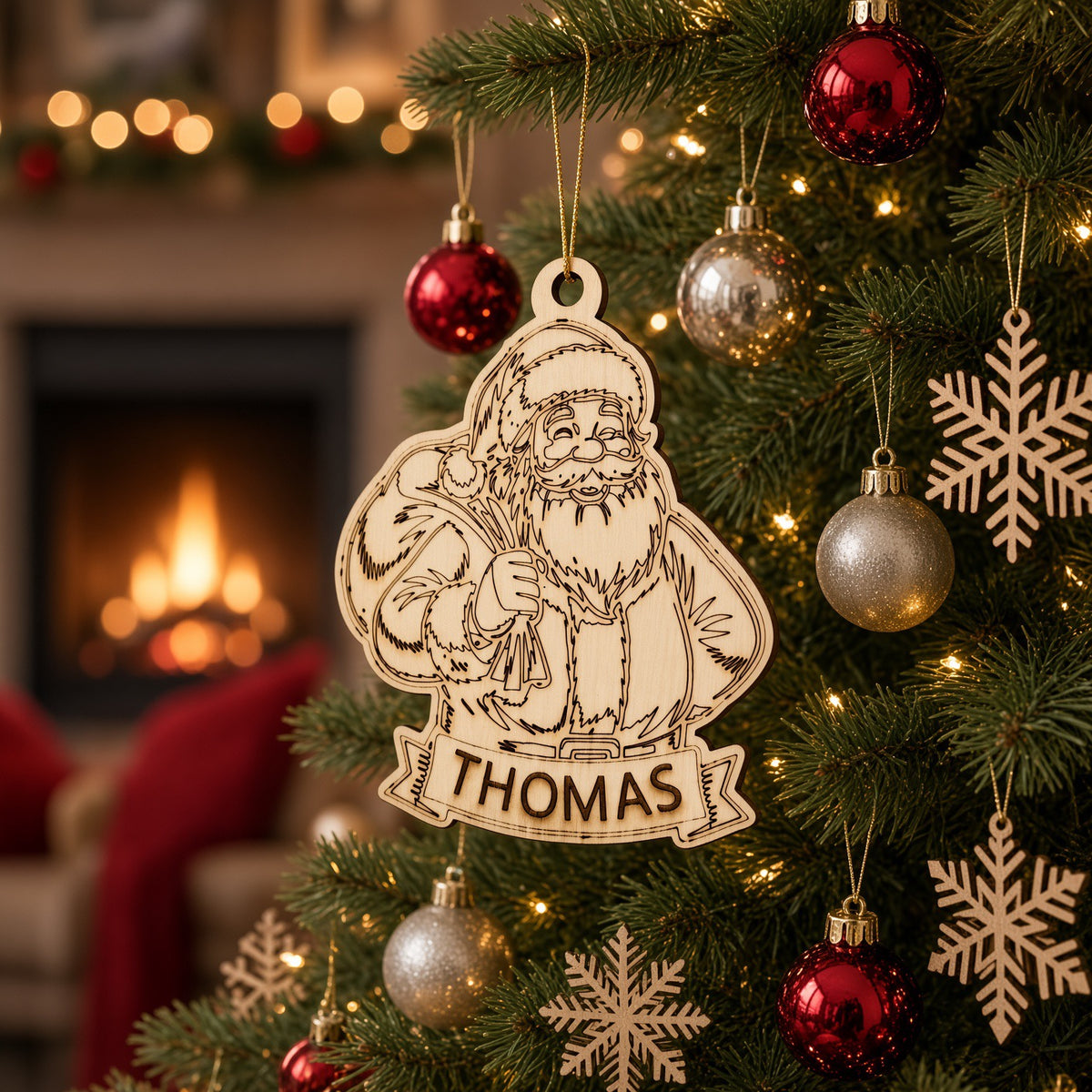 Wooden personalised Christmas tree decorations