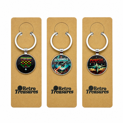 Retro themed 1980s arcade game keychains Retrotreasures