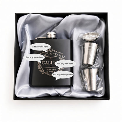 Personalised 6oz Engraved Hip Flask Gift Set – Birthday, Groomsmen & Wedding Keepsake