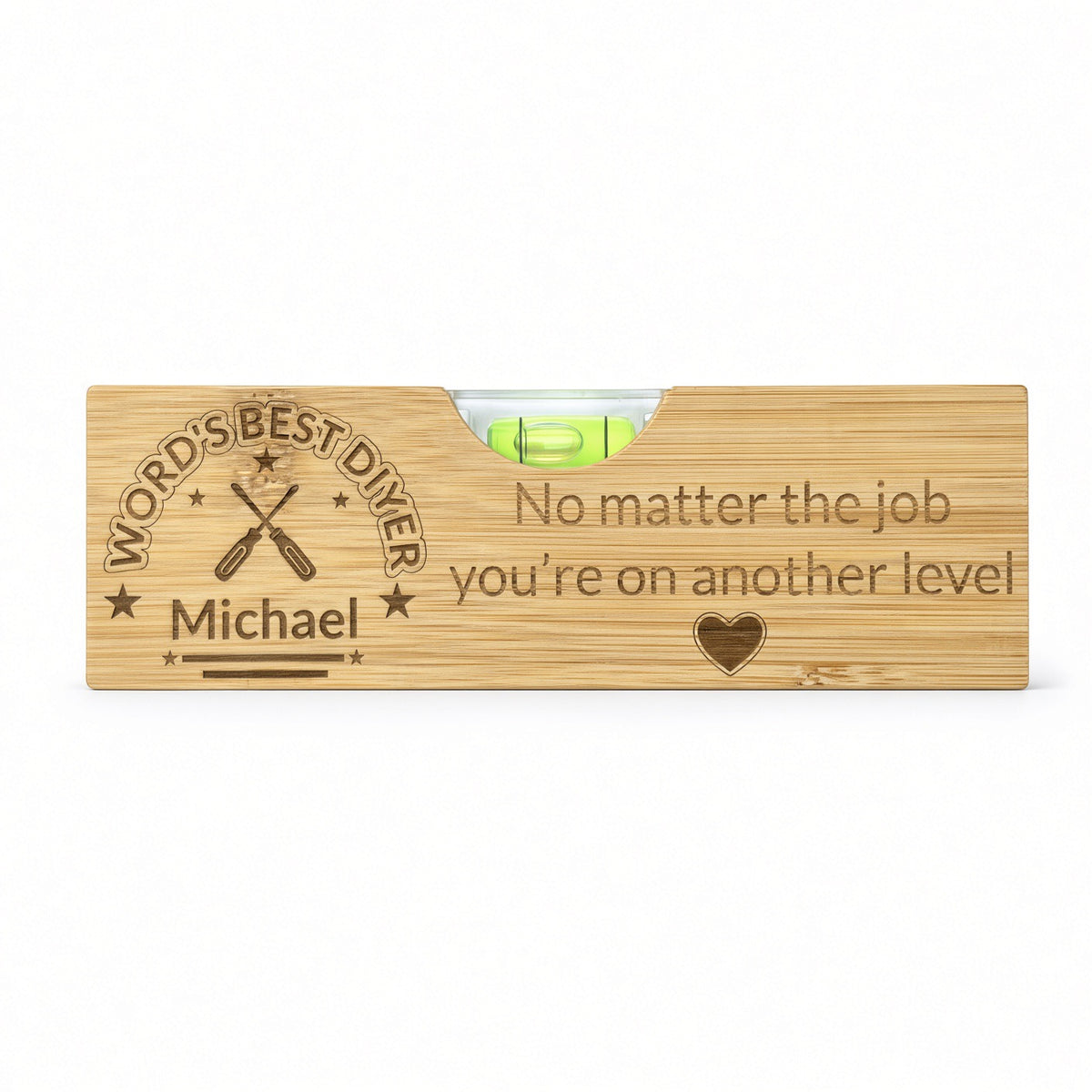 Personalised Spirit Level Bottle Opener – Laser Engraved | Wooden Handle | Custom Text