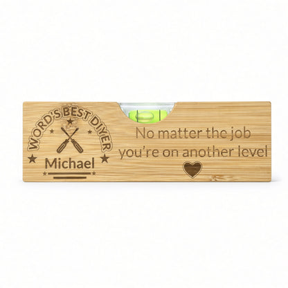 Personalised Spirit Level Bottle Opener – Laser Engraved | Wooden Handle | Custom Text