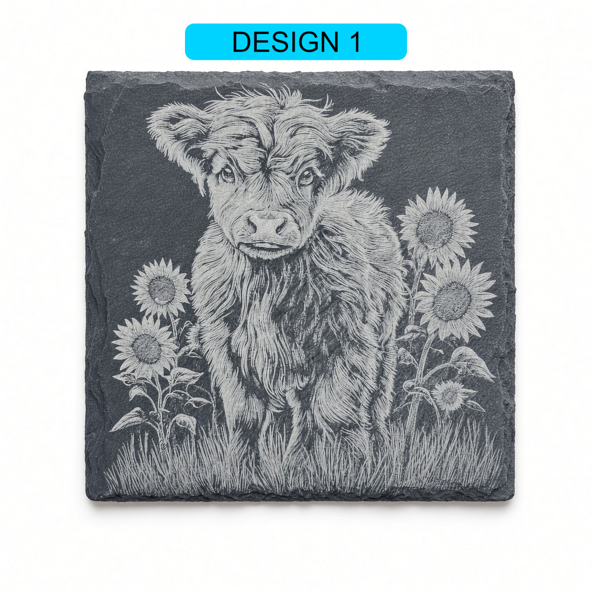 Highland Cow Engraved Slate Coasters – Square | Various Designs | Laser Engraved