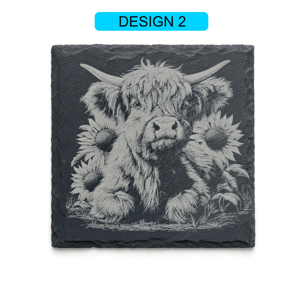Highland Cow Engraved Slate Coasters – Square | Various Designs | Laser Engraved