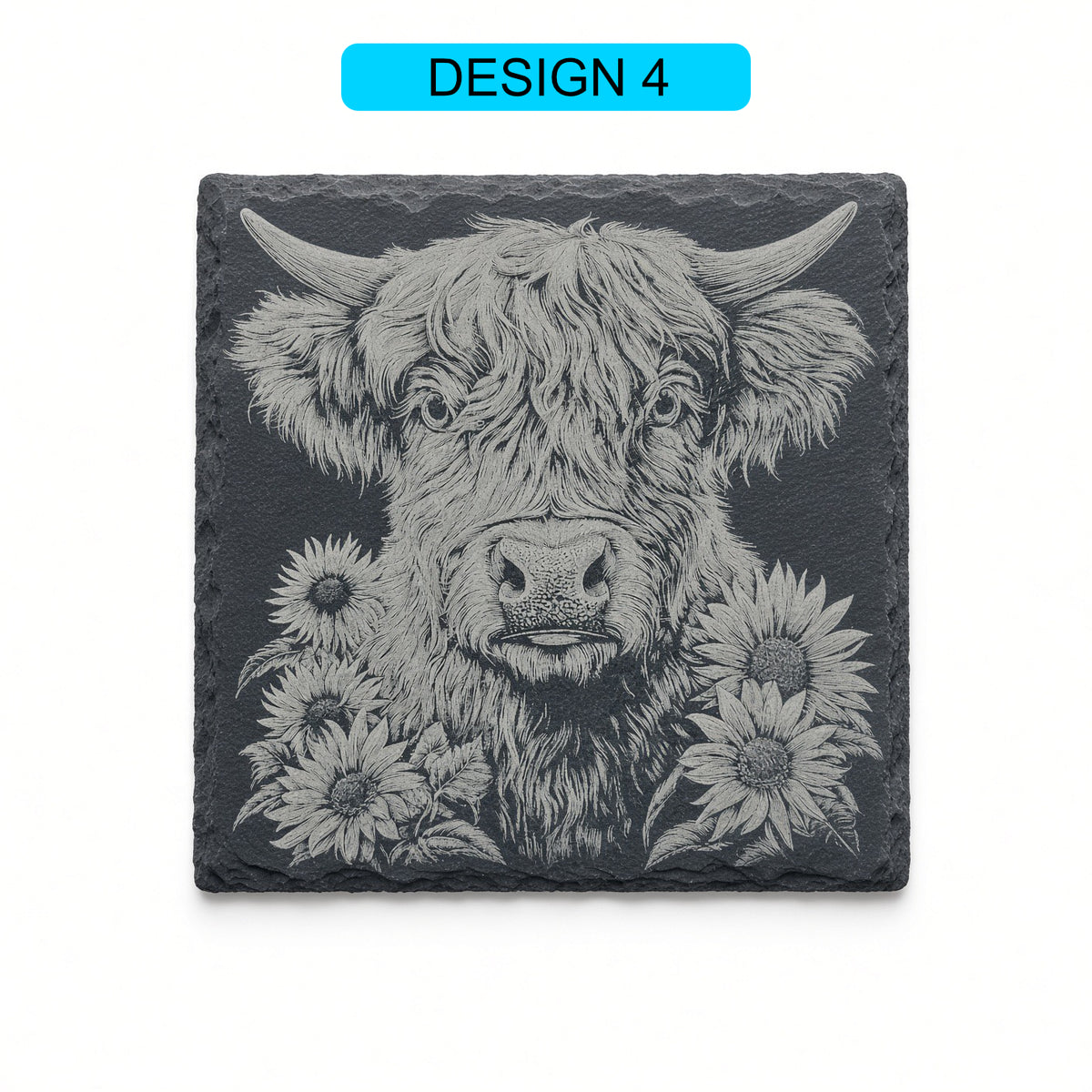 Highland Cow Engraved Slate Coasters – Square | Various Designs | Laser Engraved