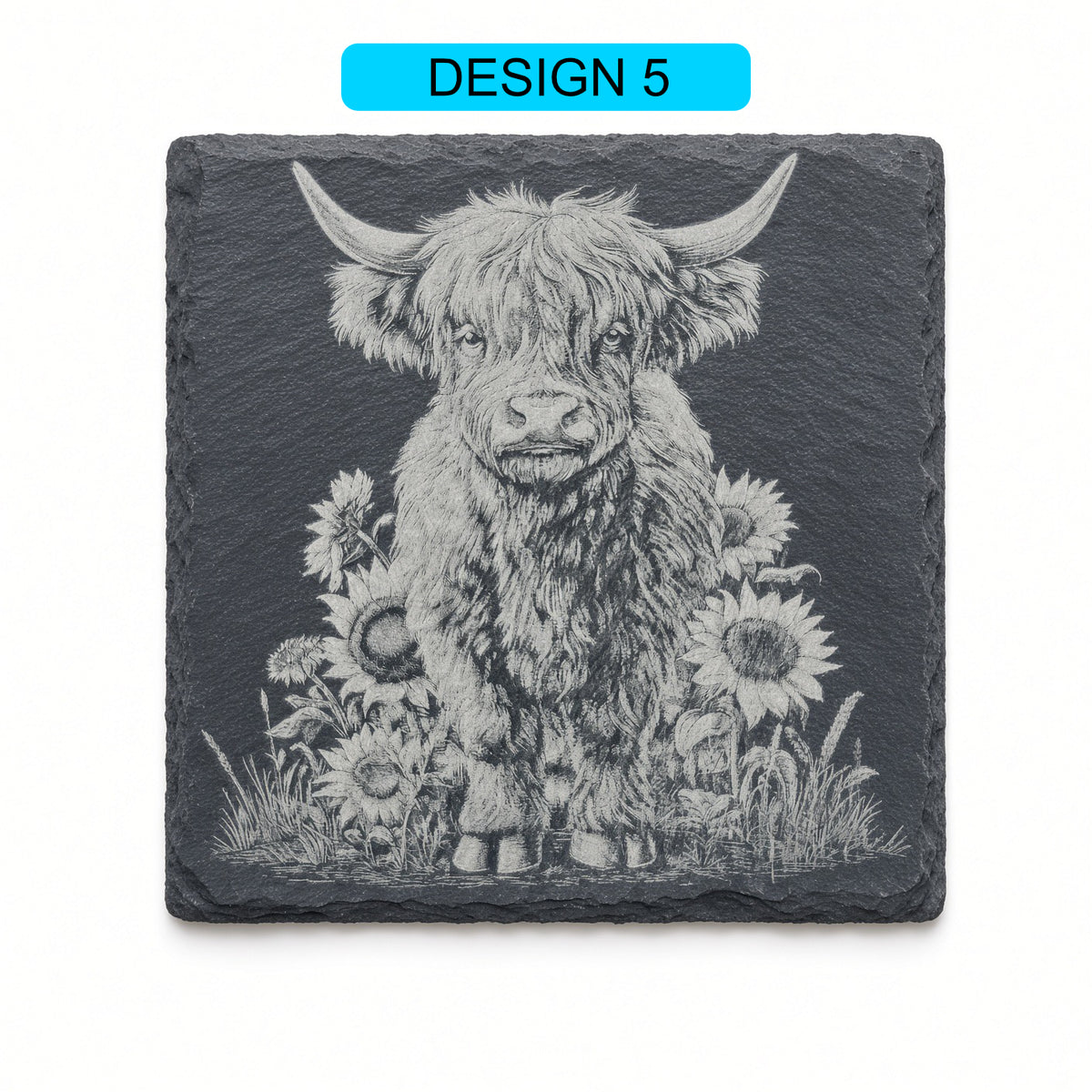 Highland Cow Engraved Slate Coasters – Square | Various Designs | Laser Engraved