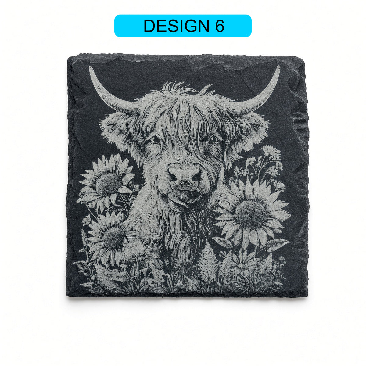 Highland Cow Engraved Slate Coasters – Square | Various Designs | Laser Engraved