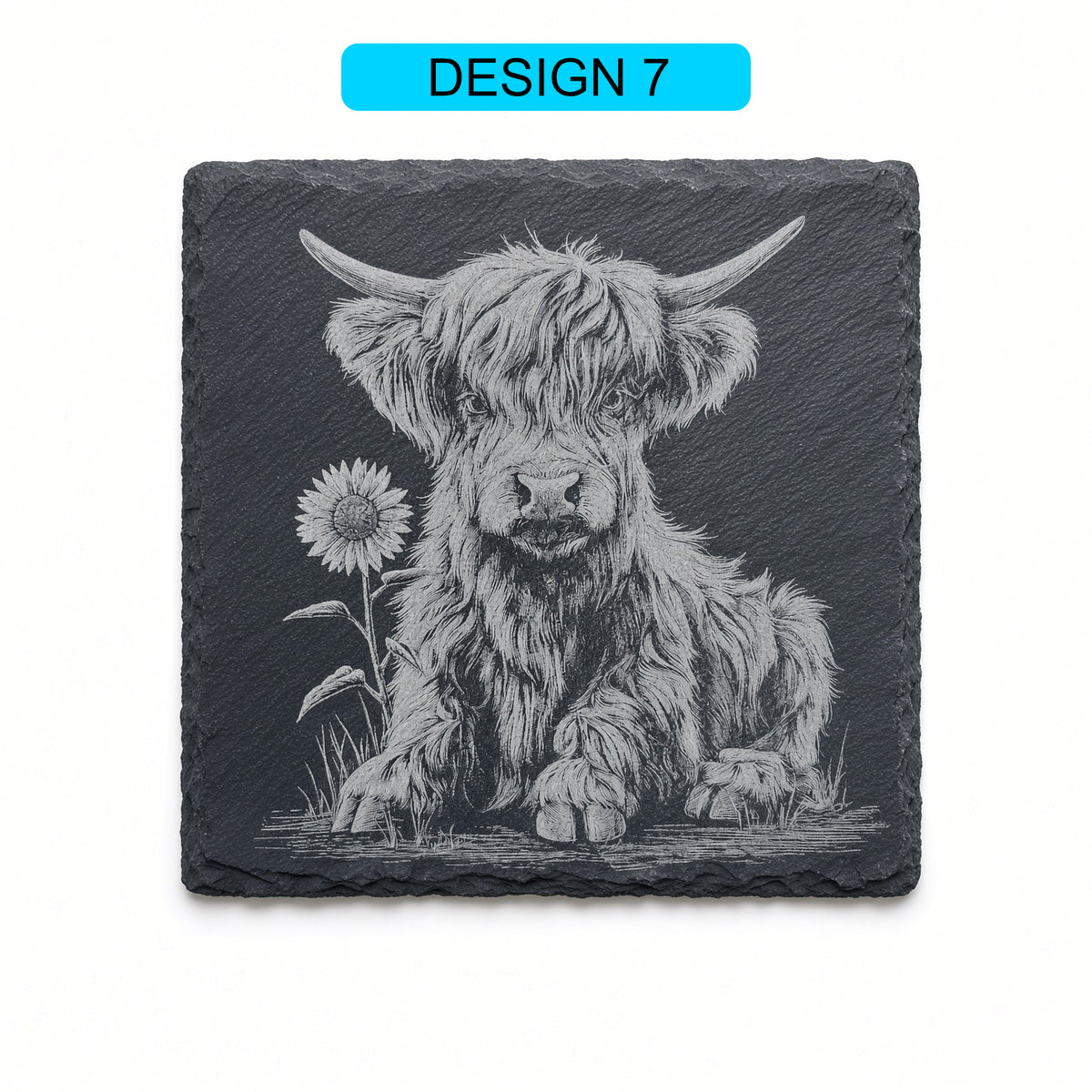 Highland Cow Engraved Slate Coasters – Square | Various Designs | Laser Engraved