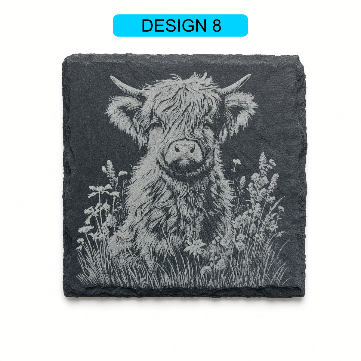 Highland Cow Engraved Slate Coasters – Square | Various Designs | Laser Engraved
