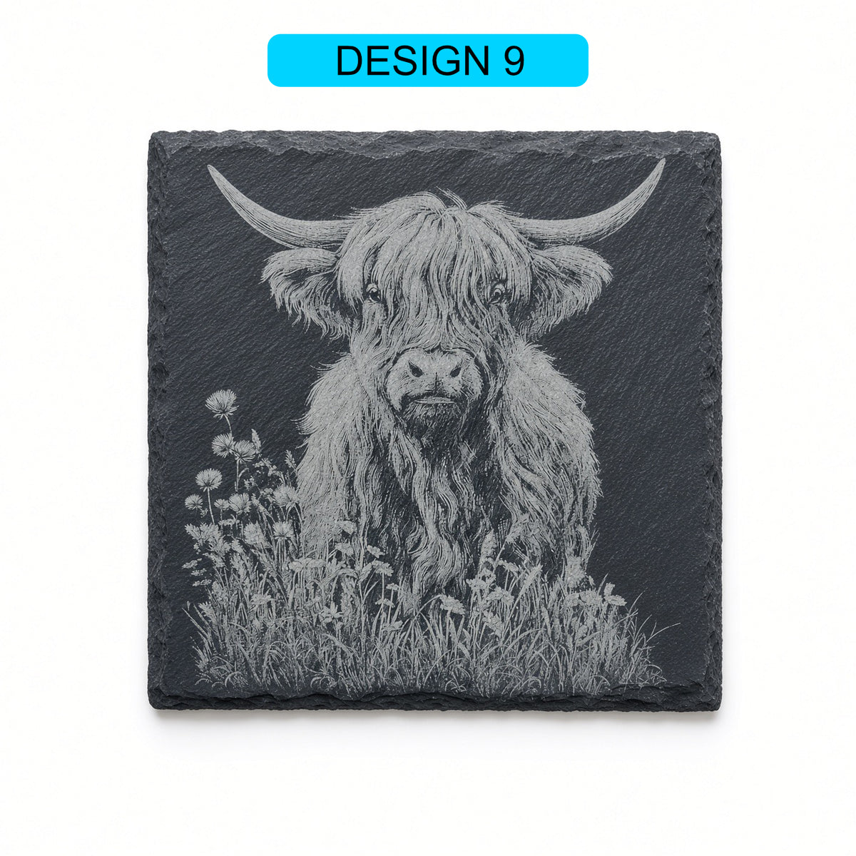 Highland Cow Engraved Slate Coasters – Square | Various Designs | Laser Engraved