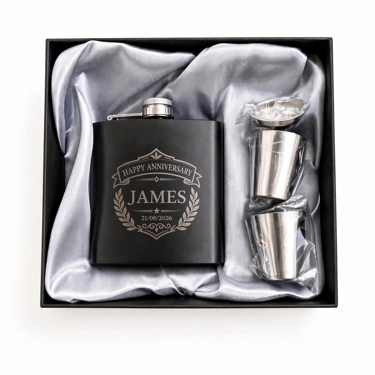 Personalised 6oz Engraved Hip Flask Gift Set – Birthday, Groomsmen & Wedding Keepsake Retrotreasures.co.uk