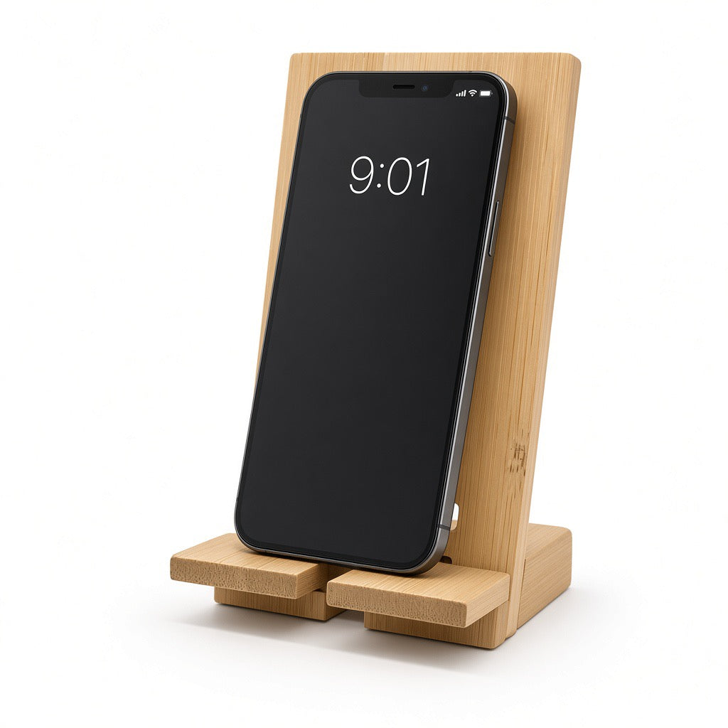 Personalised bamboo phone (bone holder) stand engraved Retrotreasures