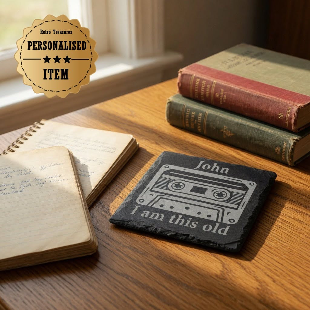 Personalised slate retro coaster Retrotreasures