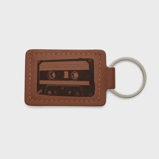 Personalised PU Leather Cassette Keychain – Engraved Retro Tape & Custom Message Retrotreasures.co.uk