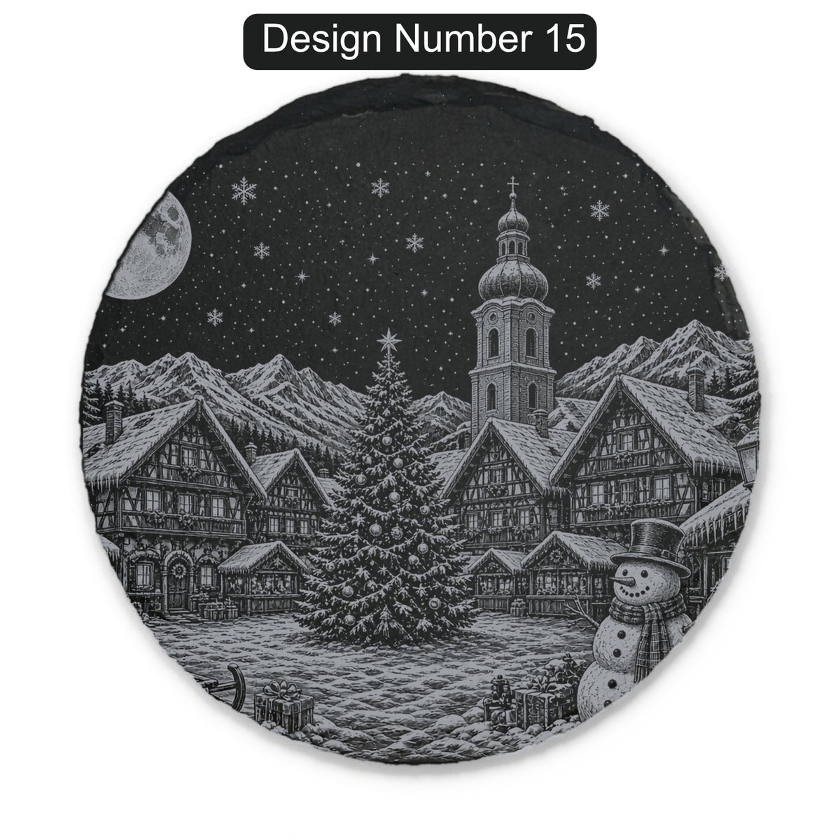 Christmas Engraved Slate Coasters – Bavarian Village, Santa & Winter Scenes