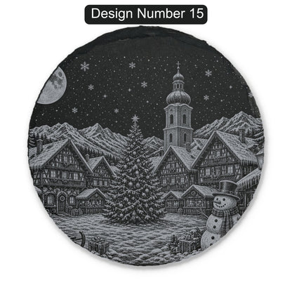 Christmas Engraved Slate Coasters – Bavarian Village, Santa & Winter Scenes